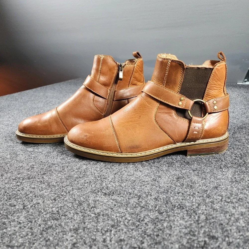 Arkbird Chelsea Harness Ankle Boots Mens Size 7 Brown Leather Cap Toe Side Zip